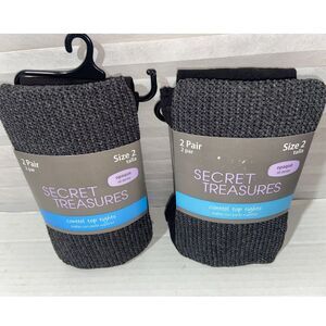 2 Secret Treasures Tights Control Top 2 Pairs Charcoal Black 60 Denier Size 2